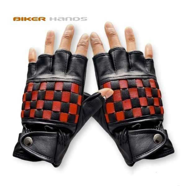 biker-gloves-checkered-red-black-leather-vintage-motocycle